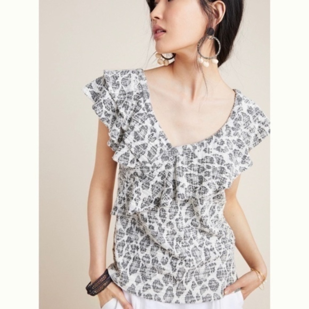 Anthropologie Dolan Ruffle Textured Grey Tee XS
